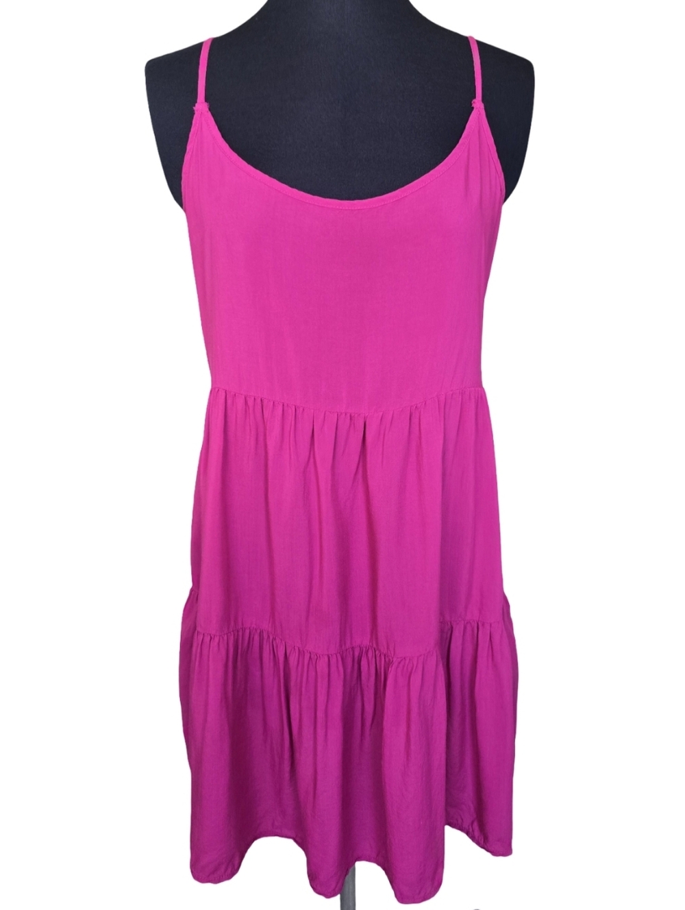 AE Hot Pink Fuschia Tiered Spaghetti Strap Mini Dress Size M